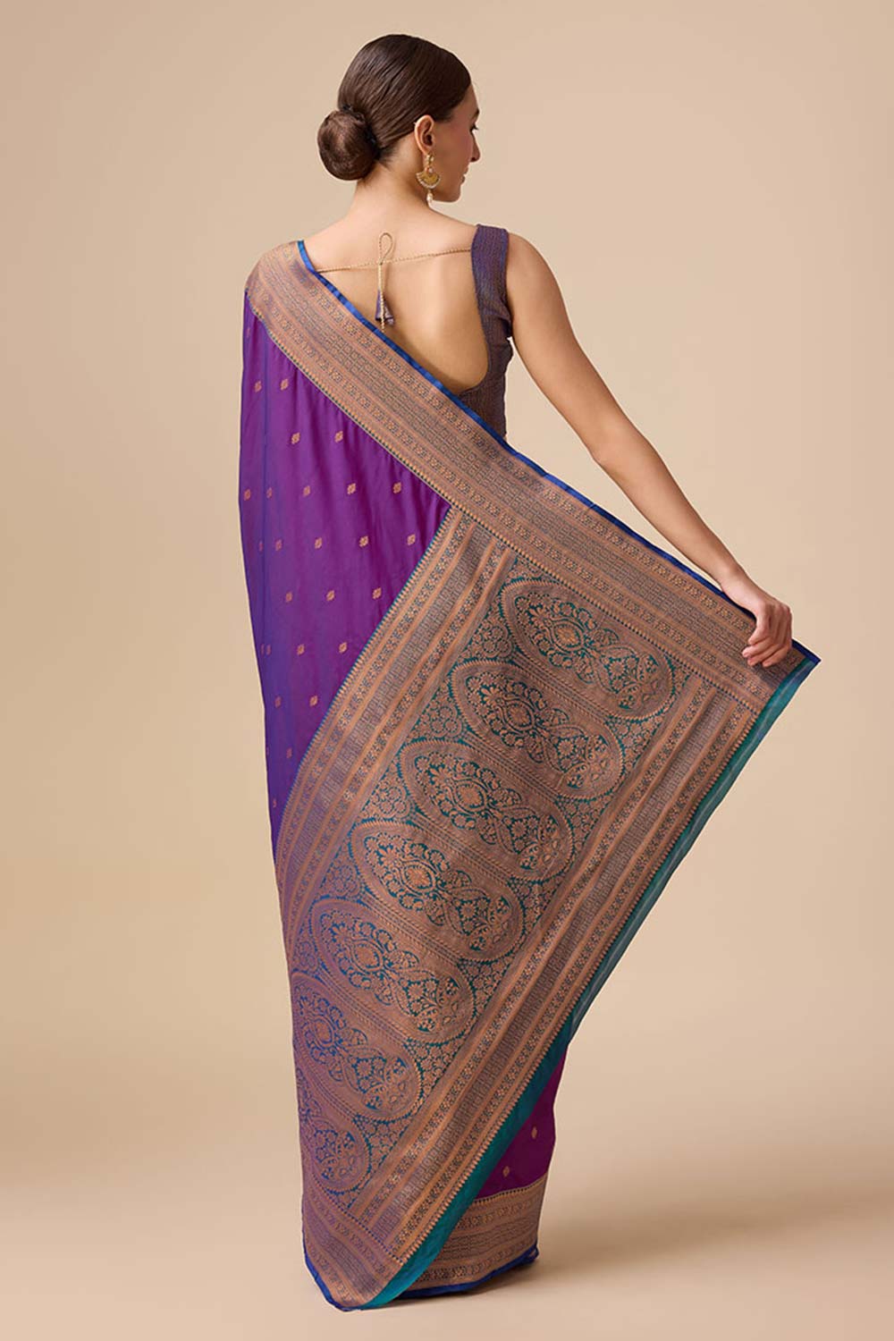 Dark Purple Woven Banarasi Silk Saree