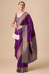 Dark Purple Woven Banarasi Silk Saree