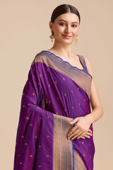 Dark Purple Woven Banarasi Silk Saree