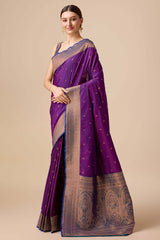 Dark Purple Woven Banarasi Silk Saree