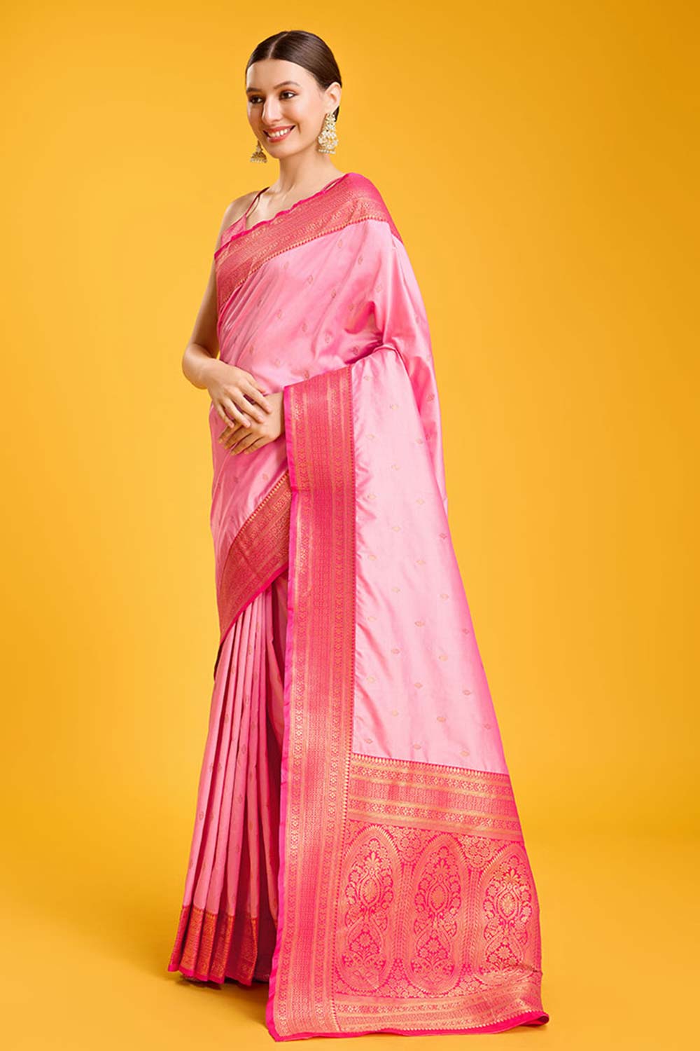 Light Pink Woven Banarasi Silk Saree