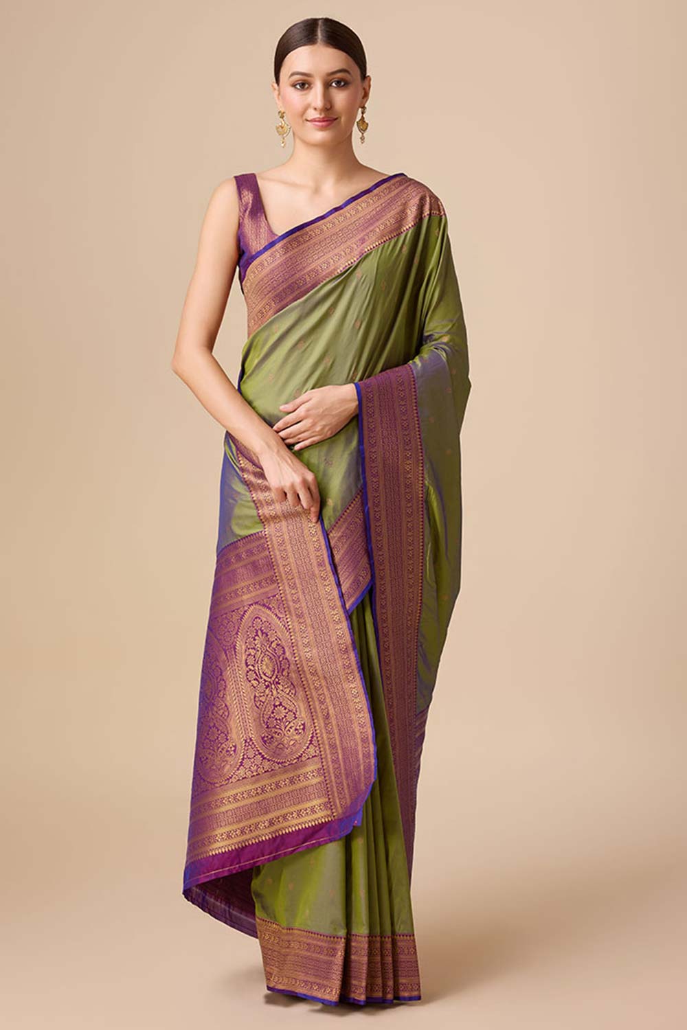 Olive Green Woven Banarasi Silk Saree