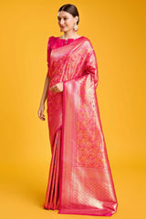 Rani Pink Hand Woven Banarasi Silk Saree