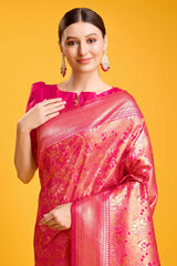 Rani Pink Hand Woven Banarasi Silk Saree