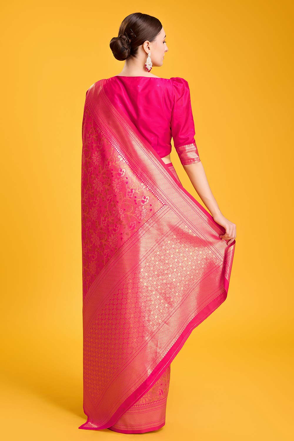 Rani Pink Hand Woven Banarasi Silk Saree