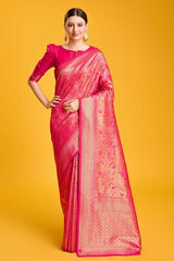 Rani Pink Hand Woven Banarasi Silk Saree