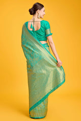 Turquoise Hand Woven Banarasi Silk Saree