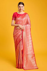 Red Hand Woven Banarasi Silk Saree