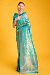 Blue Hand Woven Banarasi Silk Saree
