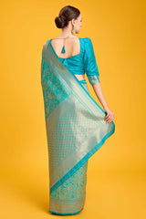Blue Hand Woven Banarasi Silk Saree