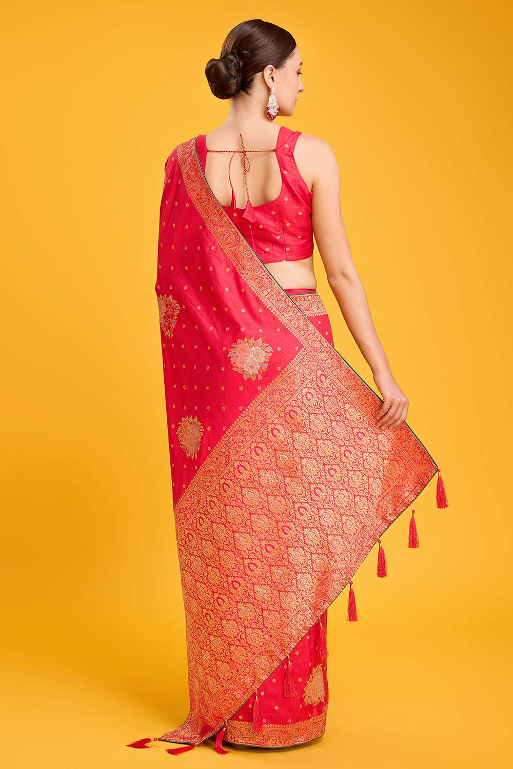 Red Dola Silk Weaving Indian Saree