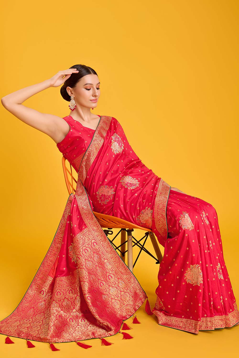 Red Dola Silk Weaving Indian Saree