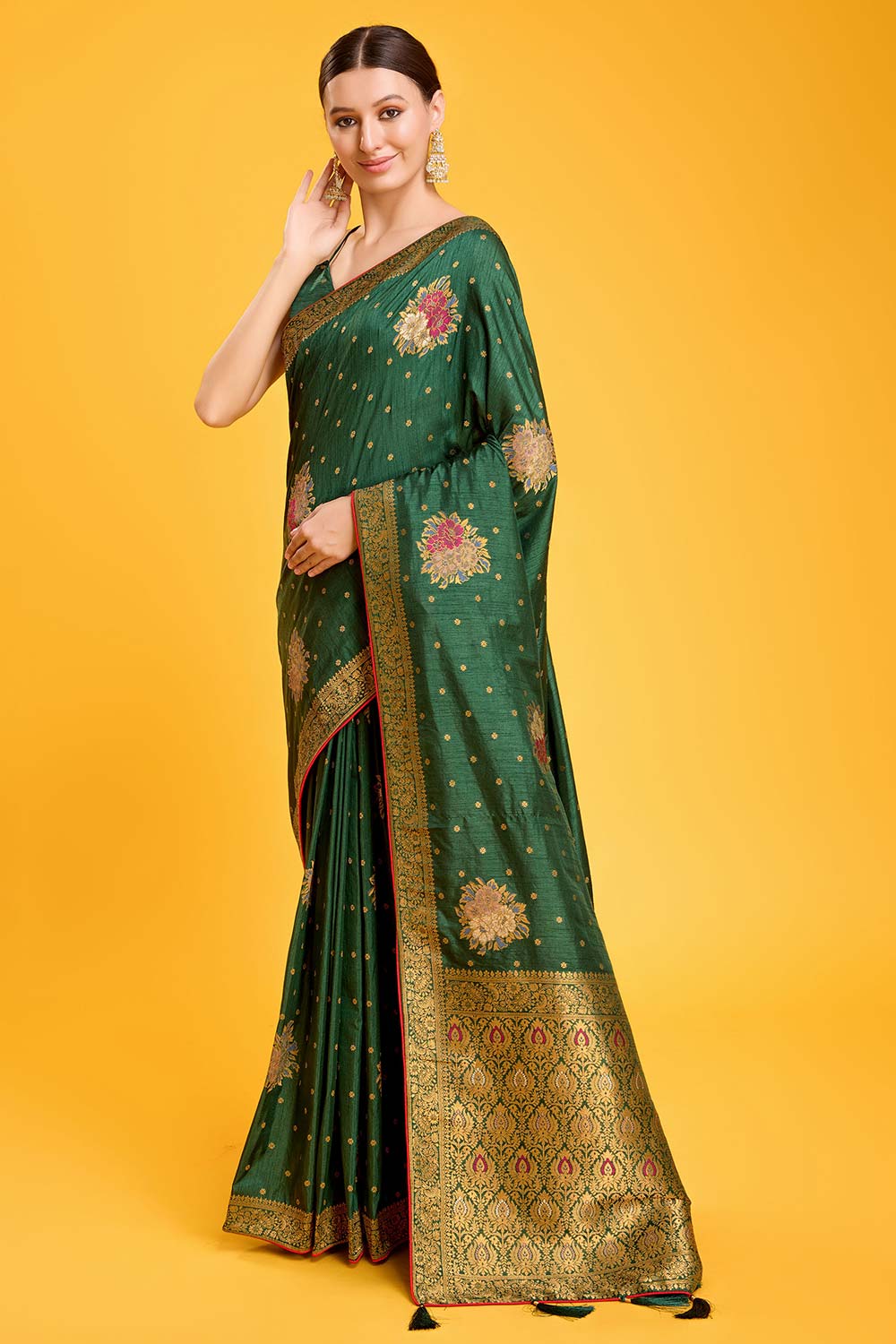 Green Dola Silk Weaving Indian Saree