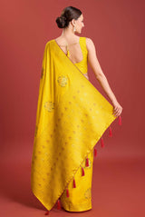 Yellow Dola Silk Weaving Indian Saree