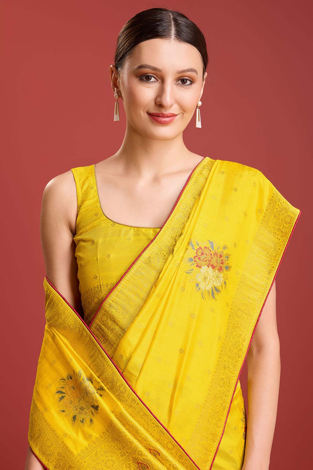 Yellow Dola Silk Weaving Indian Saree