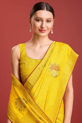 Yellow Dola Silk Weaving Indian Saree