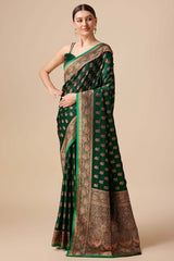 Dark Green Banarasi Silk Woven Saree For Women