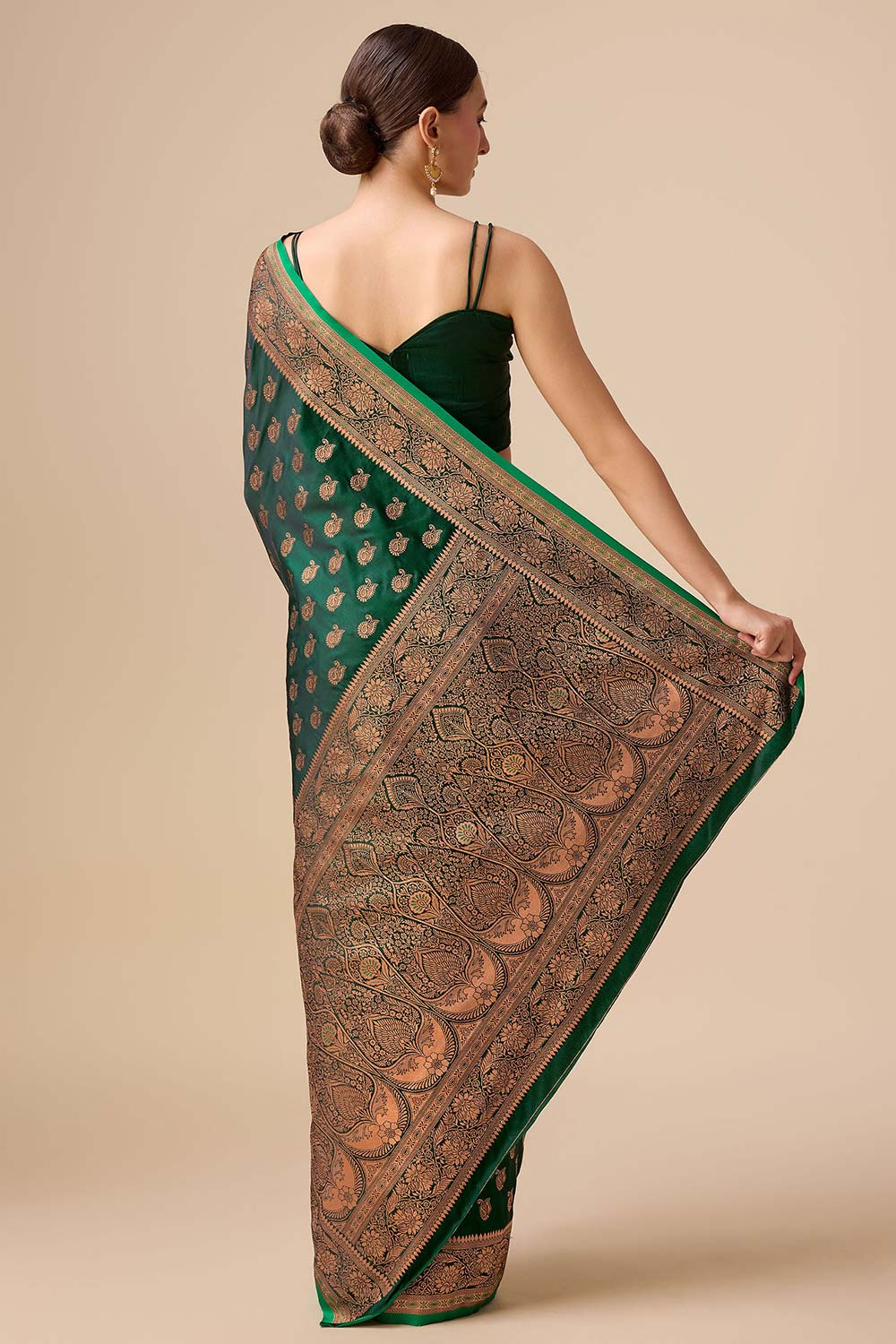 Dark Green Banarasi Silk Woven Saree For Women