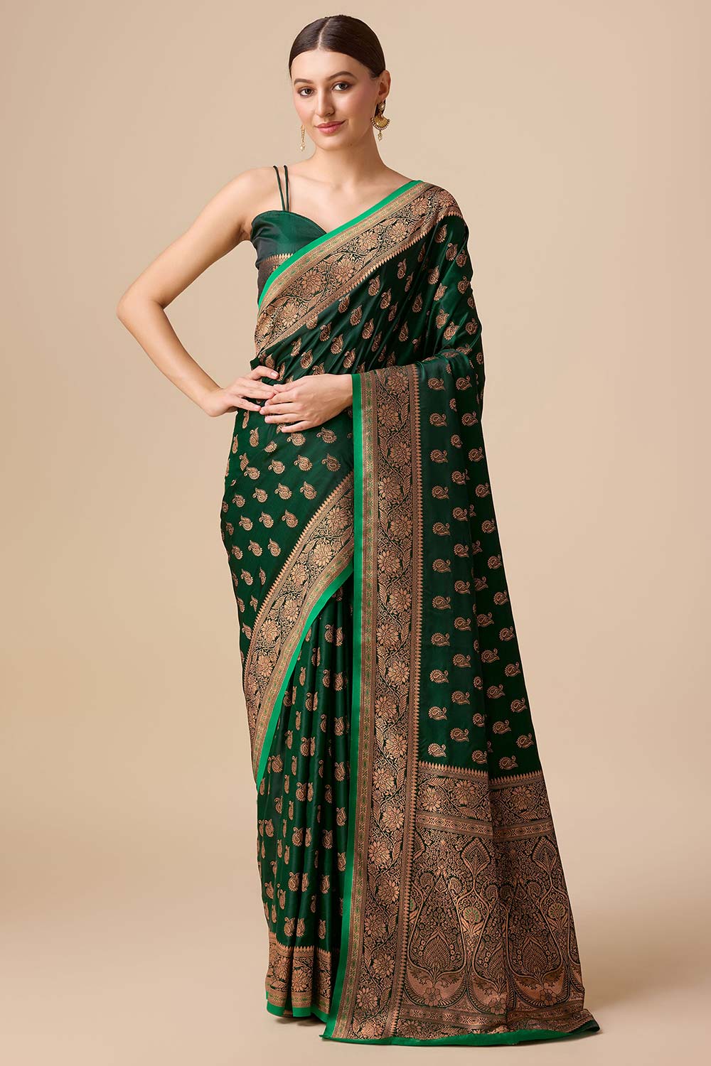 Dark Green Banarasi Silk Woven Saree For Women