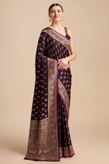 Dark Purple Banarasi Silk Woven Saree For Women