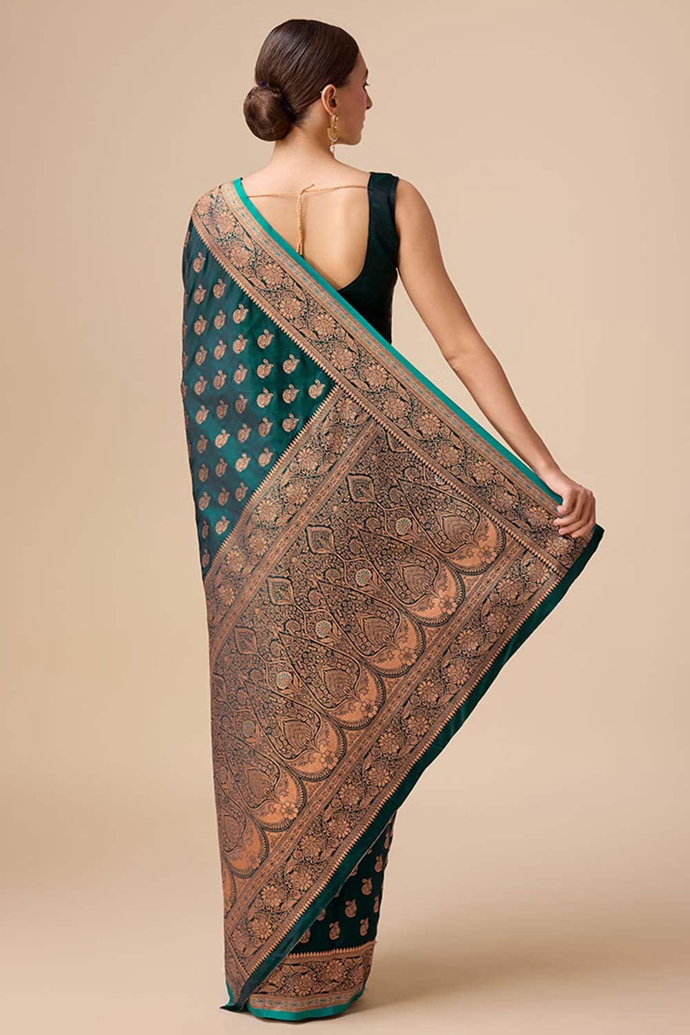 Dark Teal Banarasi Silk Woven Saree For Women