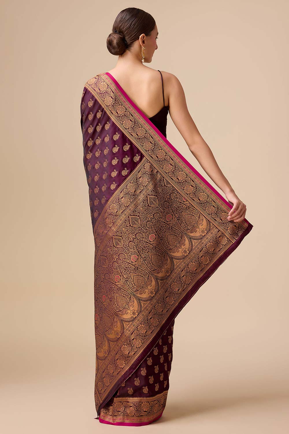 Wine Banarasi Silk Woven Saree For Women