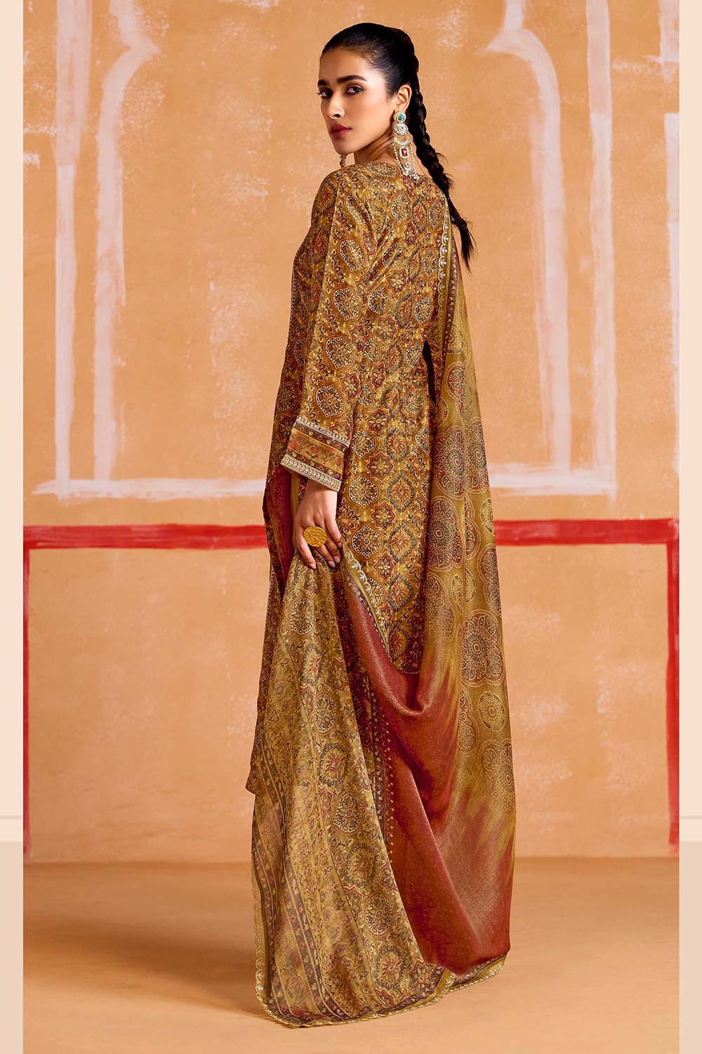 Yellow Printed Pure Muslin Salwar Suit