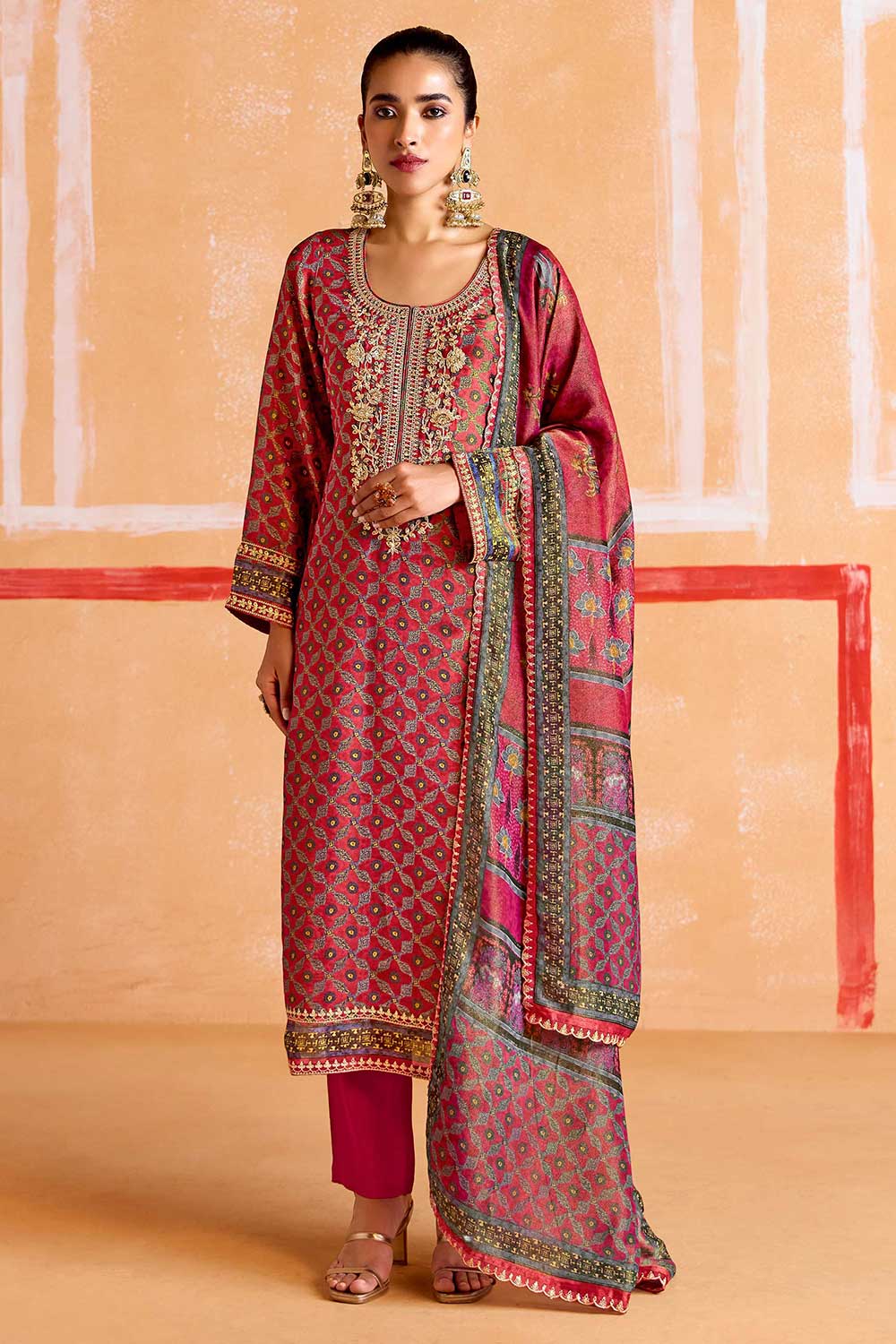 Pink Printed Pure Muslin Salwar Suit