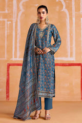 Blue Printed Pure Muslin Salwar Suit