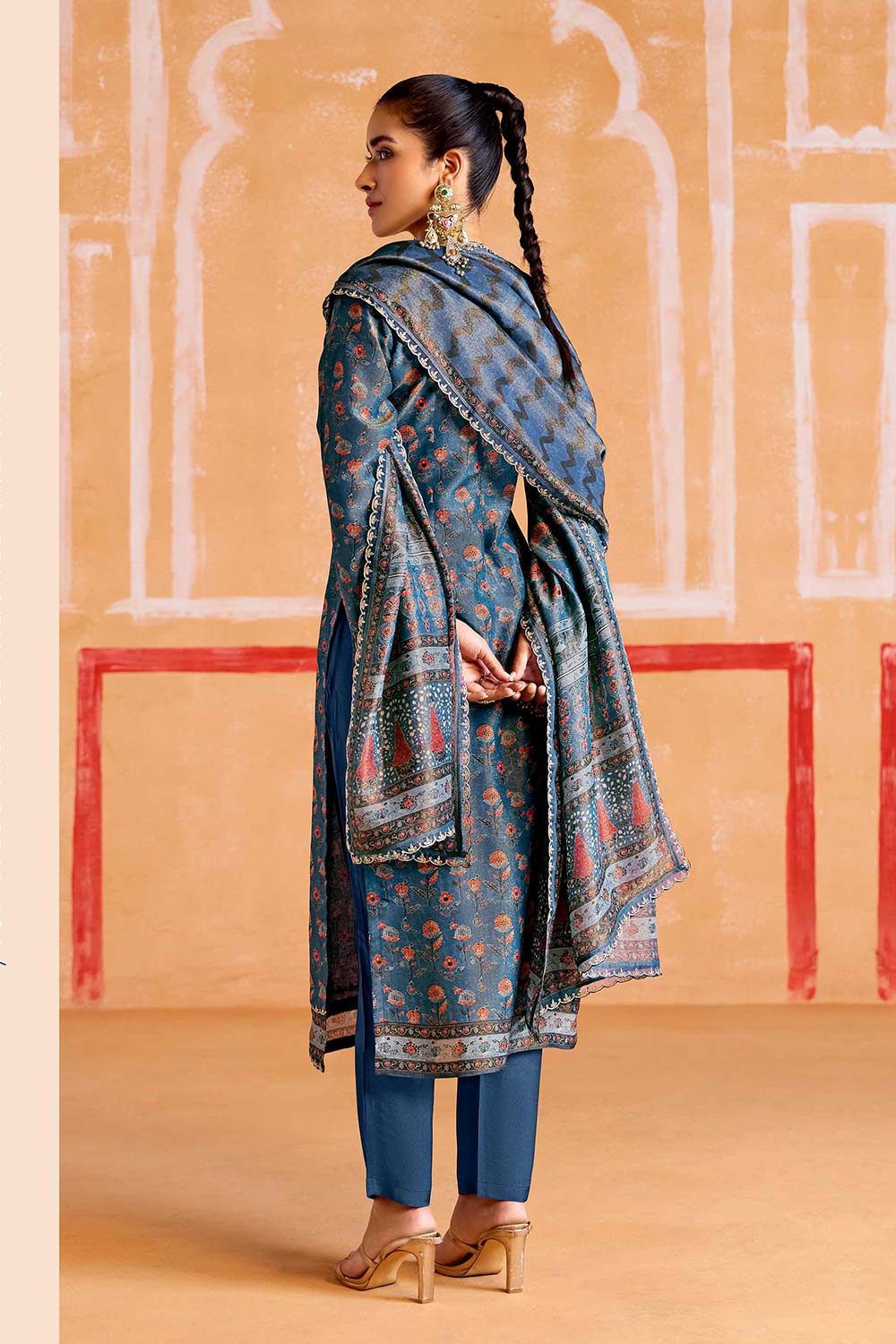 Blue Printed Pure Muslin Salwar Suit