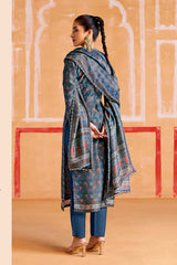 Blue Printed Pure Muslin Salwar Suit