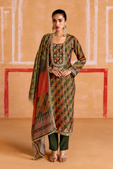 Green Printed Pure Muslin Salwar Suit