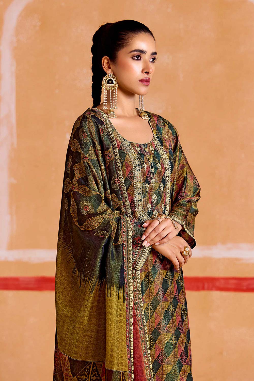 Green Printed Pure Muslin Salwar Suit