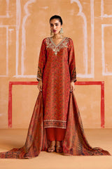 Orange Printed Pure Muslin Salwar Suit