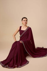 Wine Organza Silk Saree