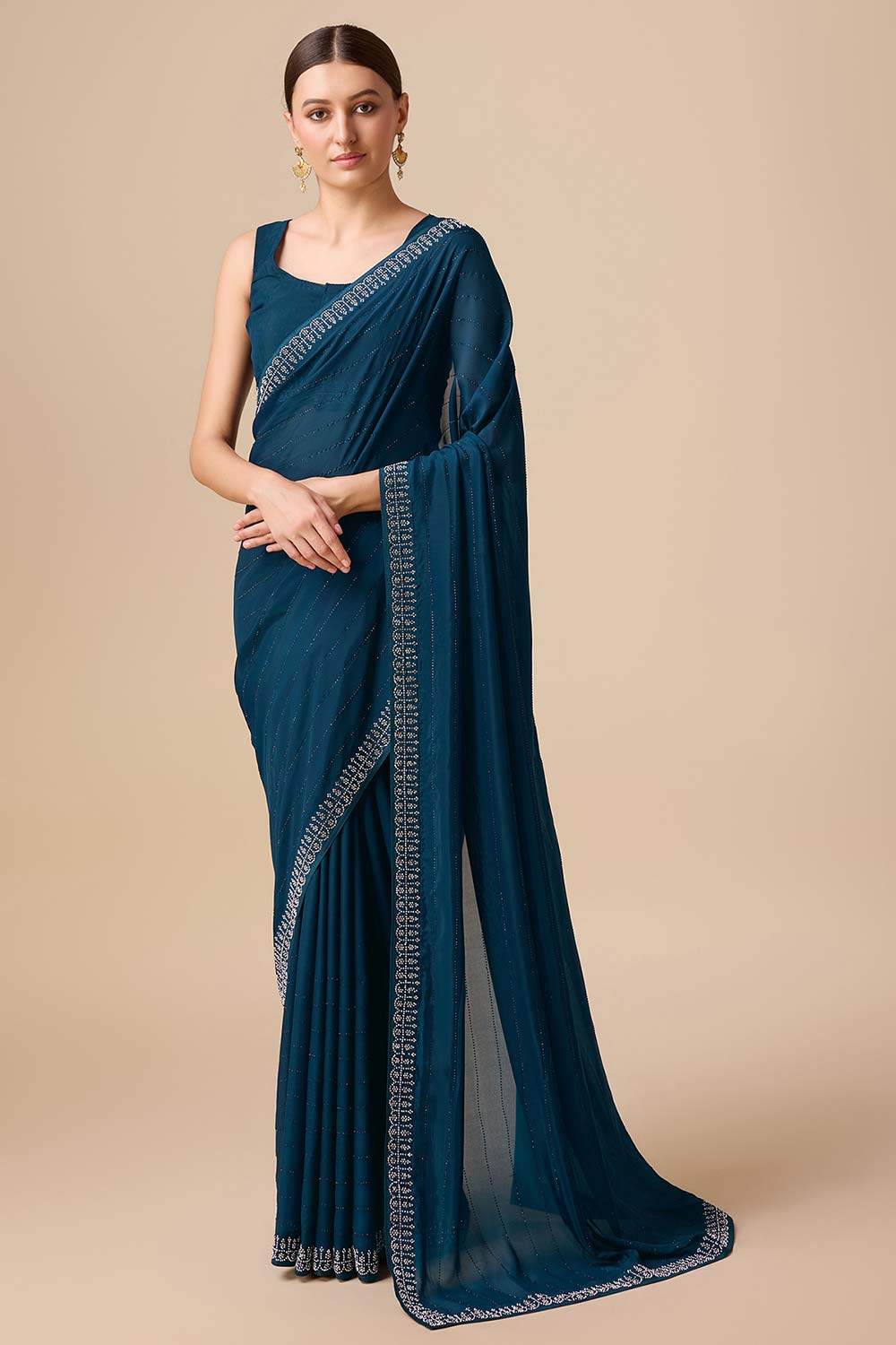 Teal Organza Silk Saree