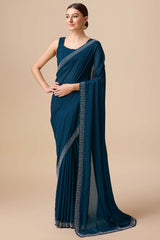 Teal Organza Silk Saree