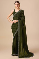 Mehendi Organza Silk Saree