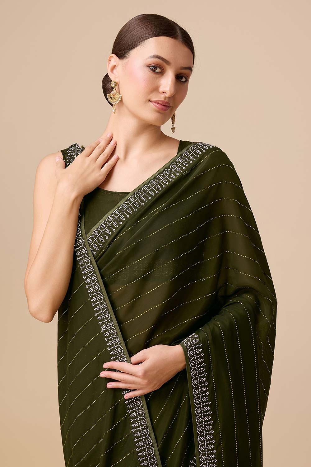 Mehendi Organza Silk Saree