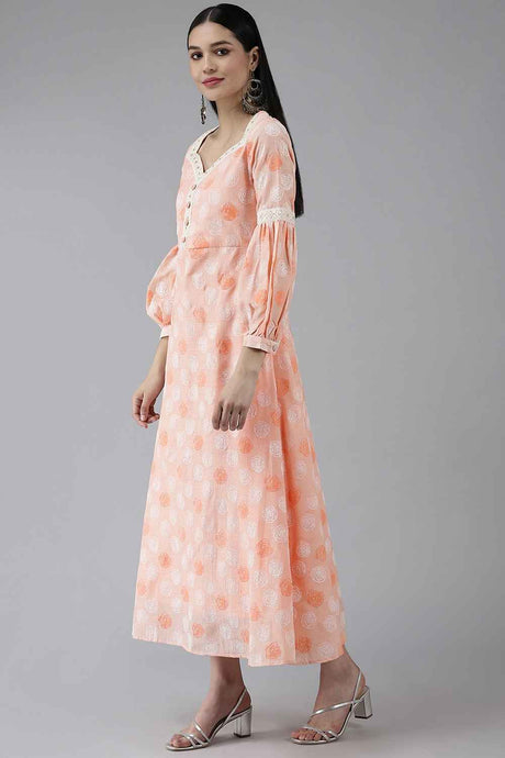 Orange Print Cotton Dress