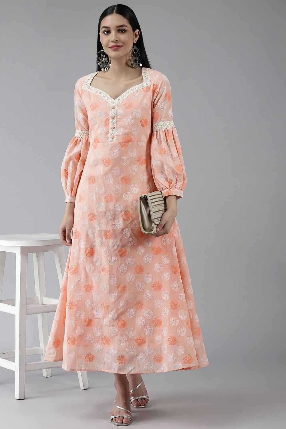 Orange Print Cotton Dress