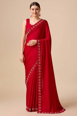 Red Satin Silk Saree