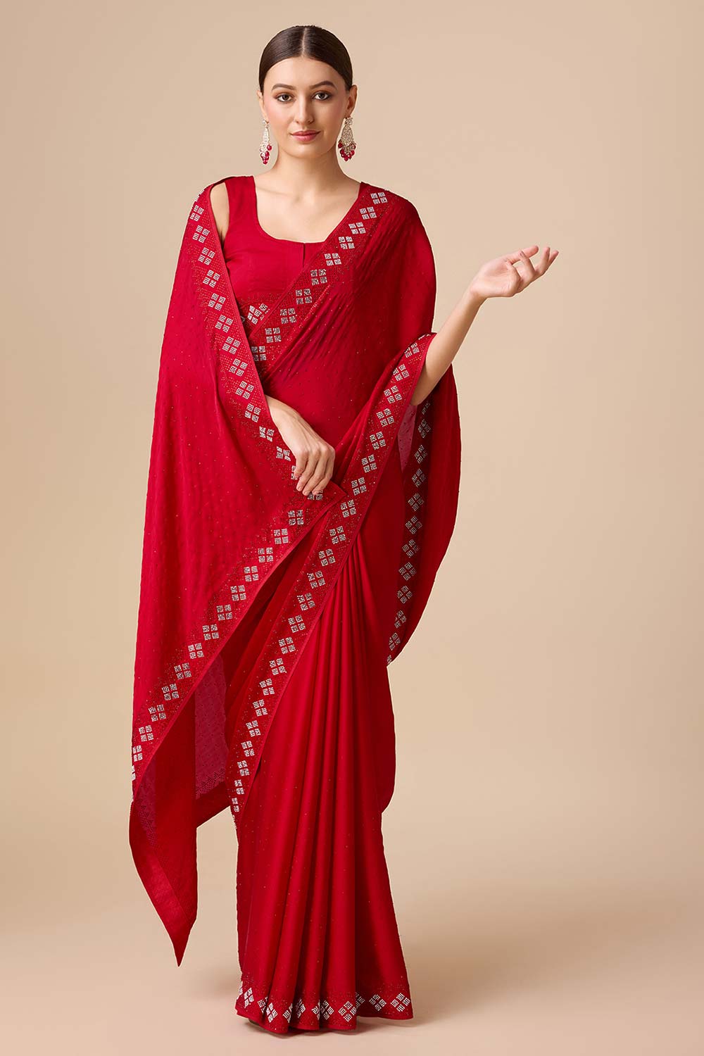 Red Satin Silk Saree