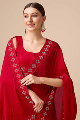 Red Satin Silk Saree