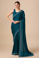 Teal Satin Silk Saree