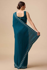 Teal Satin Silk Saree