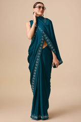 Teal Satin Silk Saree