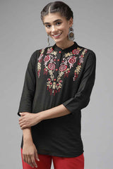 Black Embroidered Cotton Top