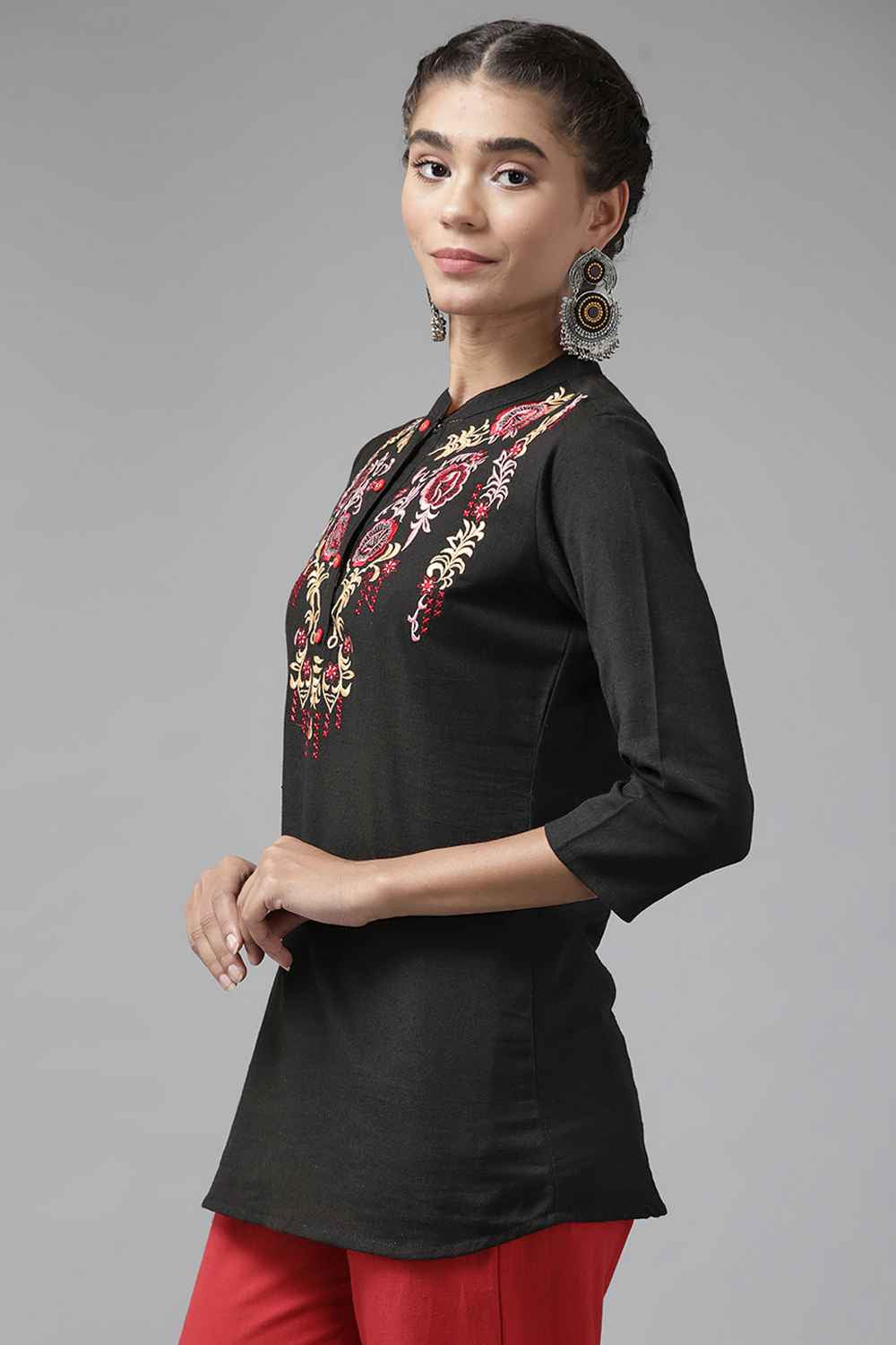 Black Embroidered Cotton Top