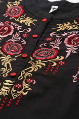 Black Embroidered Cotton Top